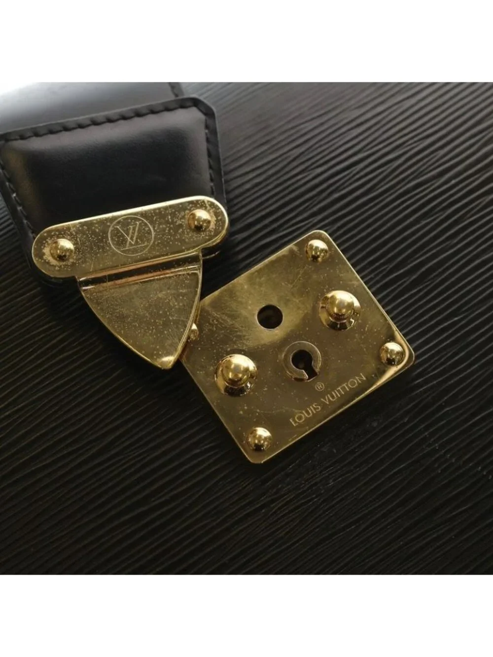 Louis Vuitton Epi Serviette Fermoir Gold Hand Business Bag Black - Picture 5 of 6